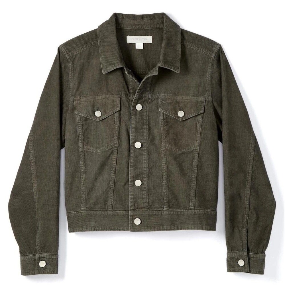 Outerknown Lou Cord Trucker Jacket Women Sz XS Green Coastal Chic Beach EUC
